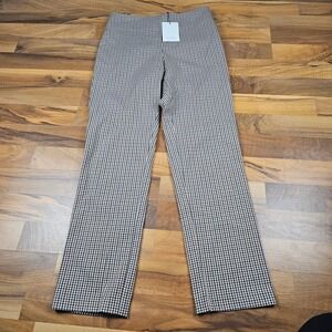 WAYF Gingham Pants XS High Waisted Straight Leg Brown Black Trendy Chic